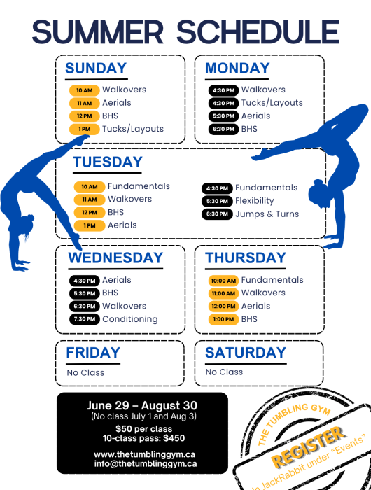 tumbling gym - summer sched